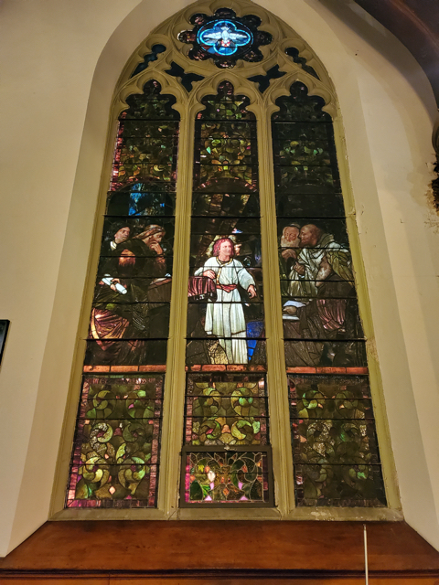 The Sanctuary features many beautiful stained glass windows - one of which is this example of a young Jesus in the Temple.