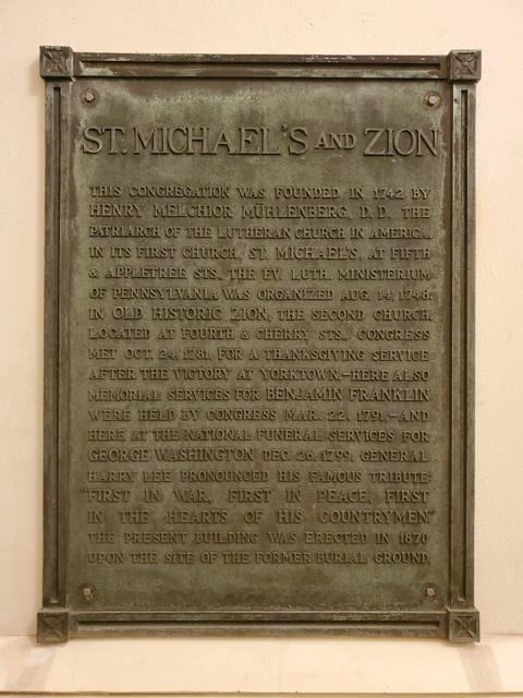 Plaque featuring the history of St. Michael and Zion Lutheran Church.